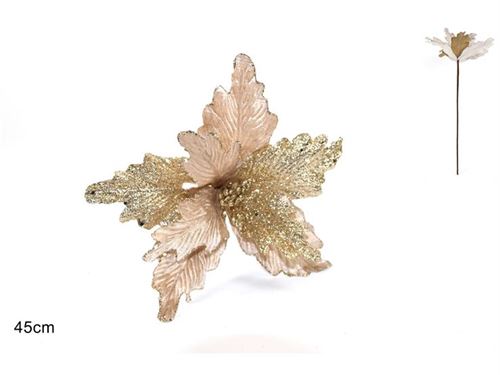 24043 STELO CON FIORE VELLUTO CON FOGLIEGLITTERATE BEIGE MQG169008-1BEIGE