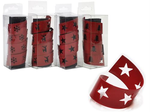 SET 4 ARGOLAS GUARDANAPO NATAL METAL VERMELHO 4SORT