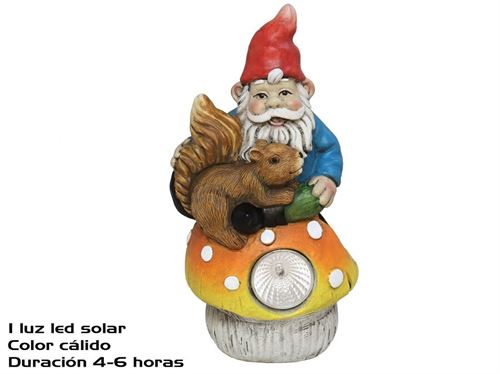 401720 GNOME SENTADO NO COGUMELO COM ESQUILO