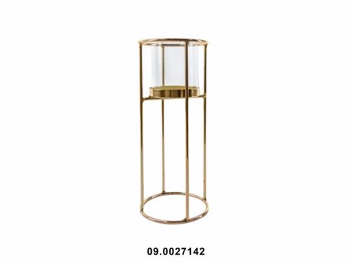 09.0027142 COLUNA CASTIÇAL DOURADO C/VIDRO MTL 10X24CM
