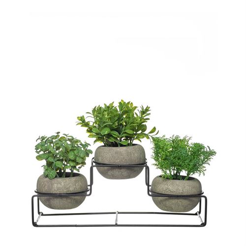 SUPORTE C/3VASOS MINI E PLANTA ARTIF