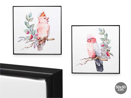 13583 QUADRO MOLDURA PRETA PASSAROS 50X50CM 2 SORT