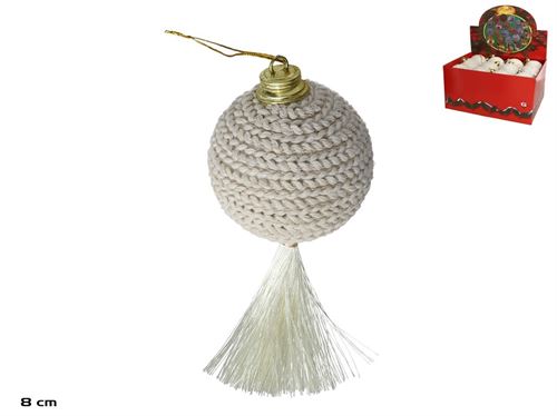 6379 BOLA DE NATAL PONTO BEGE C/TASSEL 8CM