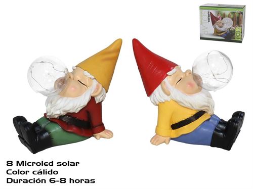 402093 GNOME SENTADO POMPA SOLAR 8 LUZES 24,5X14X19 CM