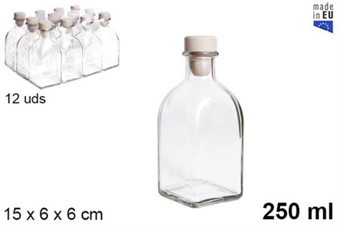 107537 GARRAFA VIDRO COM ROLHA PLASTICO 250ML