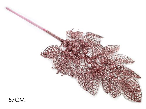 402244 HASTE FLOR NATAL ROSA GLITTER 57CM