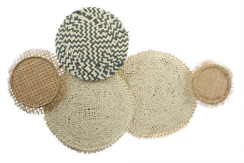 DECORAÇAO PAREDE RATTAN/LINHO CIRCULOS 96X6X60CM