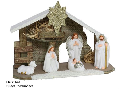 2590 PRESEPIO NEVADO MDF LED 5FIG 22,5X8,5X16CM