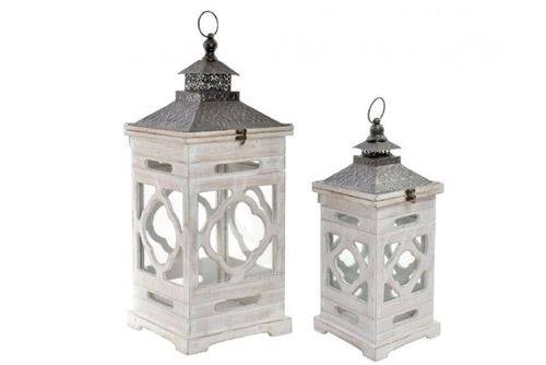 FA-186422 LANTERNA SET 2 ABETO VIDRO 26X26X66 ENVELHECIDO