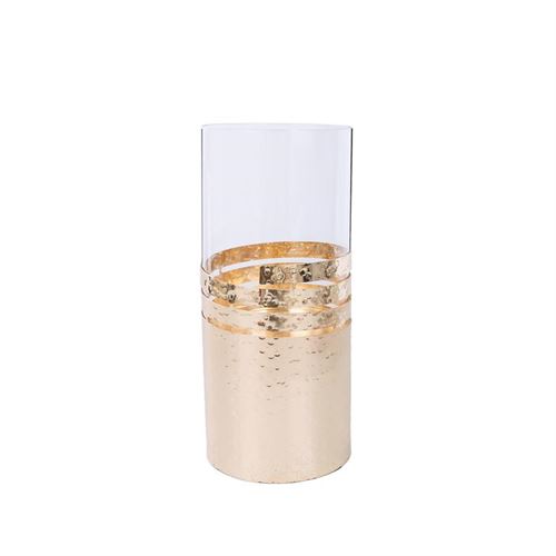 80509181 CASTIÇAL DOURADO METAL E VIDRO 15.5X35CM 299392