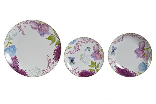 LOIÇA SET 18 PORCELANA 27X27X3 BORBOLETA ROSA