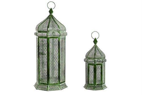 FA-212612 LANTERNA SET 2 METAL 23X23X57CM VERDE