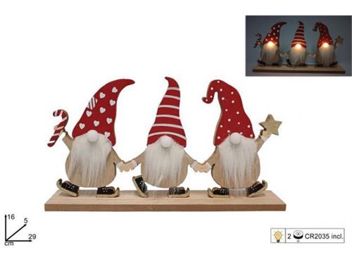 TRES GNOMOS EM MDF COM LED 29X5X16