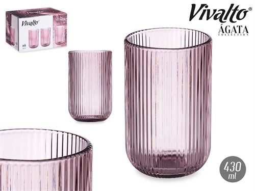 84921 COPO ALTO 430ML ROSA RISCAS X6