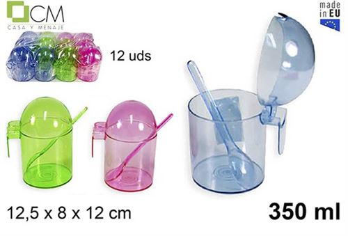 102892 AÇUCAREIRO PLASTICO COM COLHER 350ML CORES SORTIDAS