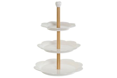 PC-207778 FRUTEIRA PORCELANA BAMBU 25X25X34 3EST, BRANCO