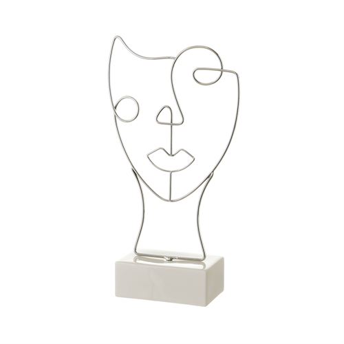 FIGURA METAL CERAMICA PRATA 18,5X8X34,3CM