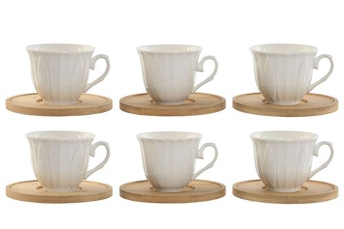 PC-217585 CHAVENA CAFÉ SET 6 PORCELANA BAMBU 90ML BRANCO