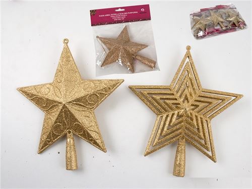 PONTA ÁRVORE DE NATAL ESTRELA PURPURINA OURO 15CM 2 SORTIDOS