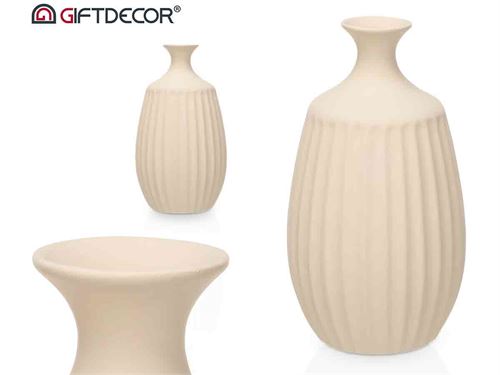 JARRA CERAMICA DECORATIVA 39CM BEJE