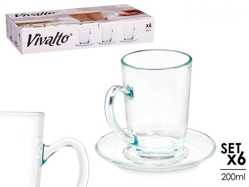41089 CANECA CAFE VIDRO 200ML COM PRATO CNJ.6