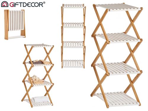 83060 ESTANTE 4 PRATELEIRAS DOBRÁVEL BRANCO BAMBU 39 x 32 x 96 cm