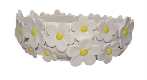 JR-222312 CENTRO DE MESA CERÁMICA 32X32X10 MARGARIDAS BRANCO