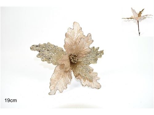 23350 FIORE VELLUTO C/FOGLIE GLITTERATE C/PINZA BEIGE MQG169008-2 BEIGE