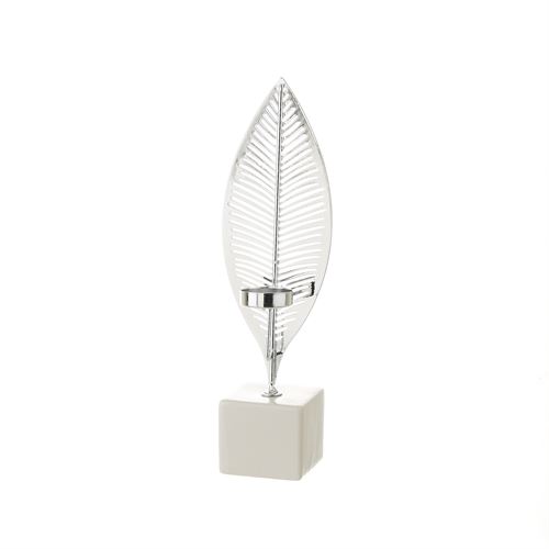 802824 CASTIÇAL METAL CERAMICA PRATA 8,9X8,4X31