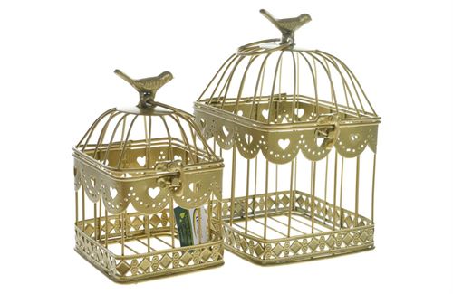 GAIOLA METAL SET2 OURO 14X14X23CM