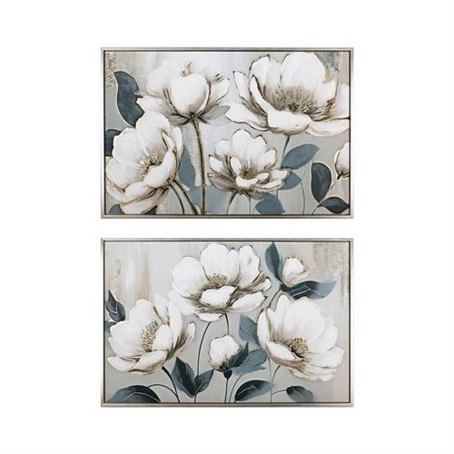 370224 PINTURA EM QUADRO FLORES BRANCAS 2 MODELOS 90X60CM