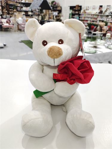 URSO PELUCIA COM ROSA 28CM