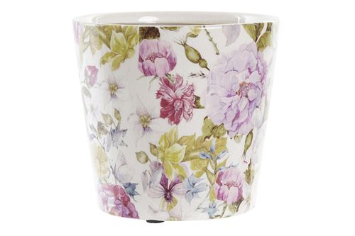 VASO CERAMICA 14X14X13 FLORES BRANCO