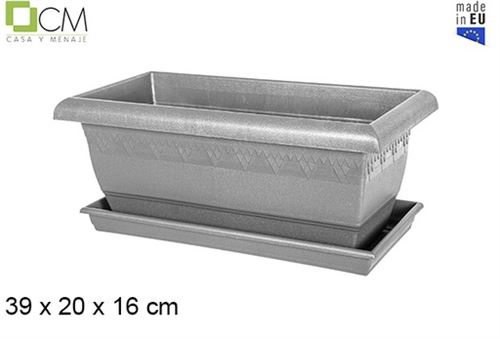 110499 FLOREIRA PLASTICO CINZA COM PRATO 39CM