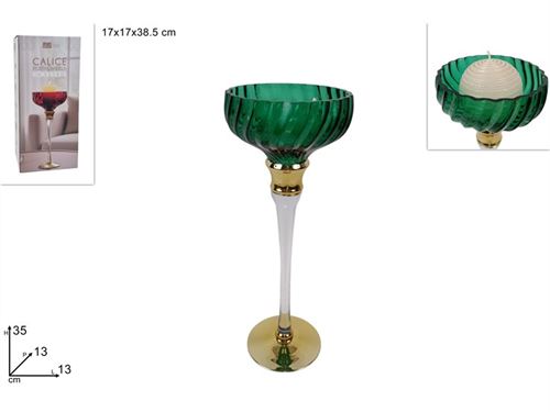 470641 CASTIÇAL VIDRO 35CM VERDE