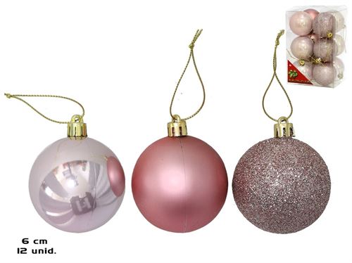 9684 BOLAS NATAL X12 ROSA 6CM 3SRT