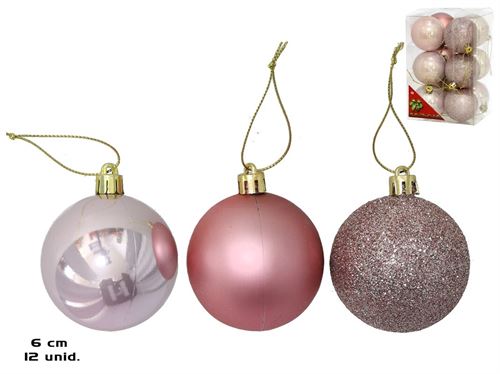 BOLAS NATAL X12 ROSA 6CM 3SRT