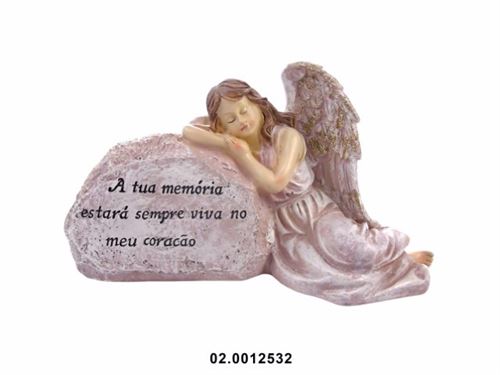 MARFINITE -ANJO C/DIZERES COR ROSA/OURO 26X14X16CM