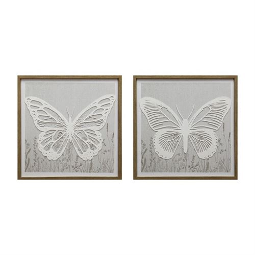 370156 QUADRO EM MOLDURA 3D BORBOLETA BRANCA 2SORT. 40X40CM