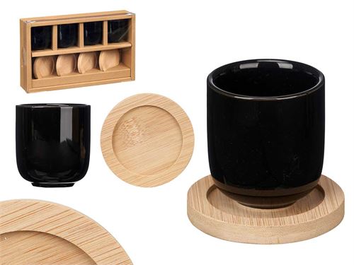 60497 COPO CERAMICA C/ BASE BAMBU SET4