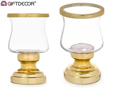91342 CASTIÇAL VIDRO OURO 21CM