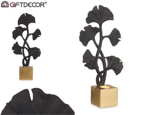 81621 DECORAÇÃO FLORES PRETAS BASE DOURADA 16,5 x 7,7 x 36,3 cm