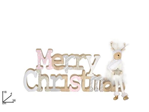 SCRITTA LEGNO MERRY CHRISTMAS C/RENNA SEDUTA DX19-B6046