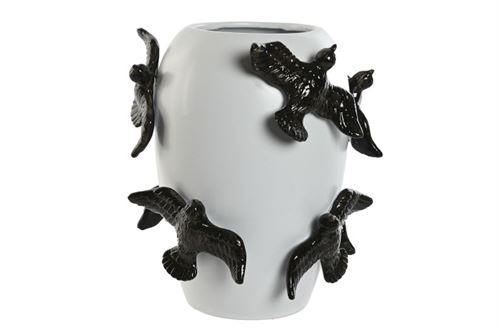 JR-217876 JARRO CERÂMICA BRANCA 27X27X29.5 PASSARO PRETO
