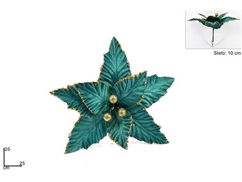 PINZONE POINSETTIA VELLUTO 25CM C/GLITTER VERDE/ORO BMA-51A/GREEN-GOLD