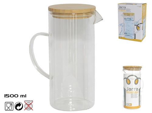 21942 JARRO BOROSILICATO 1500ML C/TAMPA BAMBU
