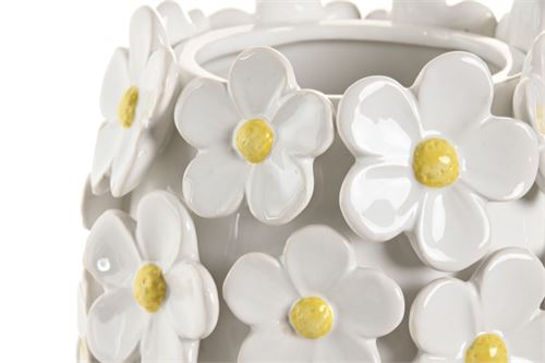 JR-222310 JARRA CERÁMICA 18X18X27 MARGARIDAS BRANCO