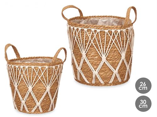 17535 VASO ESPARTO E MACRAME COM ASA 26-30CM