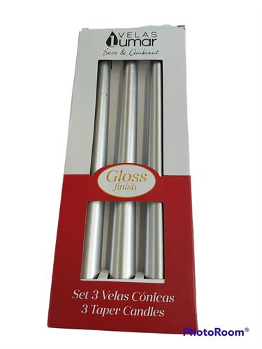 V.LUMAR CJ.3 VELAS CILINDRICAS PRATEADO 50G