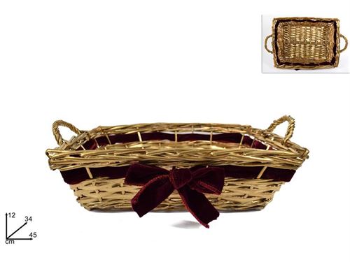 CESTA RETTANGOLARE ORO C/FIOCCO BORDEAUX 45X34CM ART.HL9561B